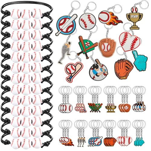Henoyso 72 Pieces Baseball Party Favors Set Baseball Valentine's Day Keychains Bulk with Adjustable...