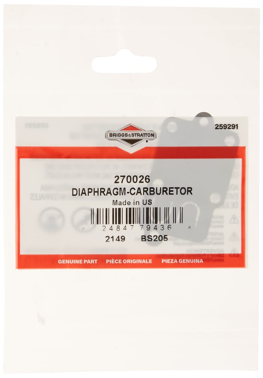 Amazon.com: Briggs & Stratton Genuine 270026 Diaphragm for 3-5 HP