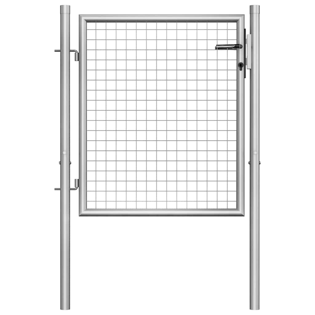 Puerta de Jardín de Acero Galvanizado 100x75 cm - Puerta Exterior para Valla, Cierre de Seguridad con Llave, Resistente a la Intemperie, Plateada - Ideal para Jardín, Patio, Terraza, Balcón