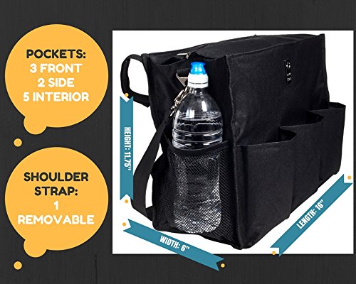Wheelchair Backpack Organizer Bag for Back of Chair, Large Storage Pack with Zipper for Chair Users, 5 Pouch Pockets, Carry Tote Accessories for Electric, Manual or Powered Chairs (Black)