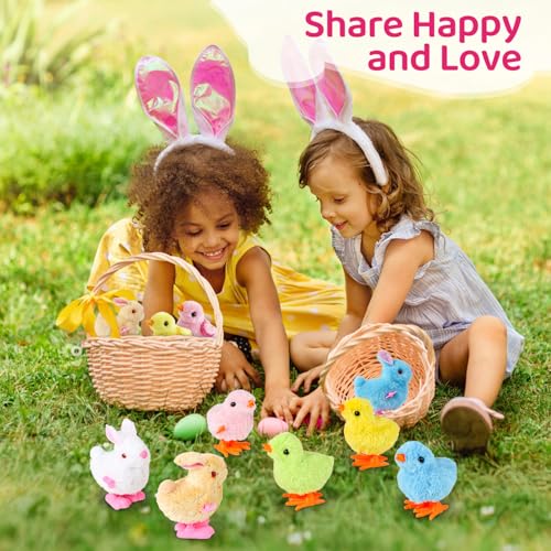 image for Babelshar 4 PCS Easter Wind Up Chick Toys Plush Jumping Bunny Toy Hopp