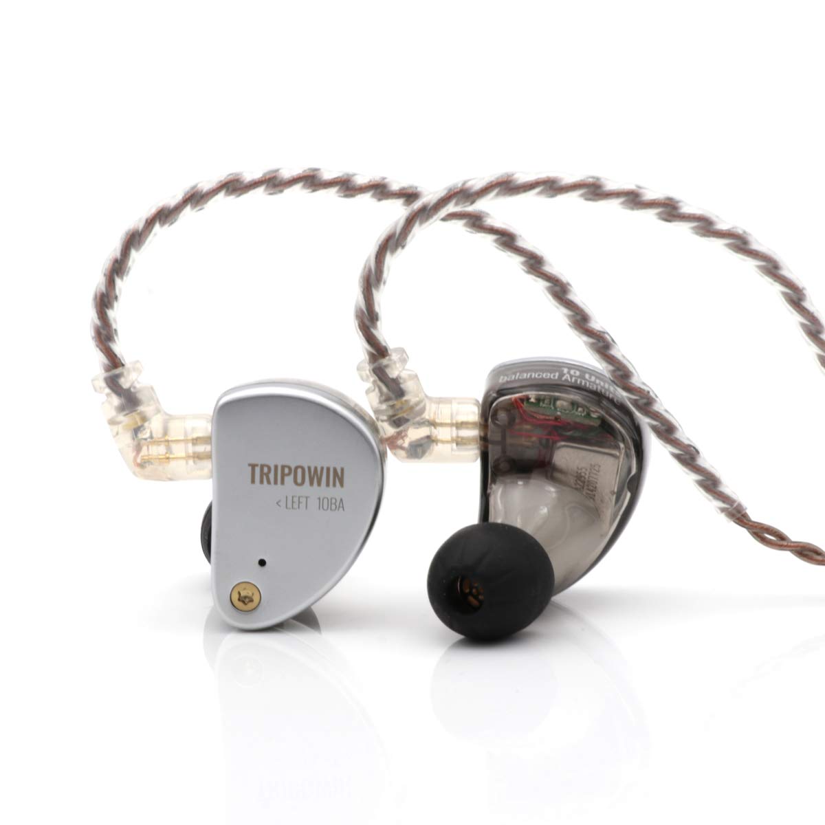 Linsoul Tripowin TP10 5BA Balanced Armatures in-ear Earphones with Resin Cavity, Aluminum Alloy Faceplate, 0.75mm 2PIN Cable (without mic, Clear black)