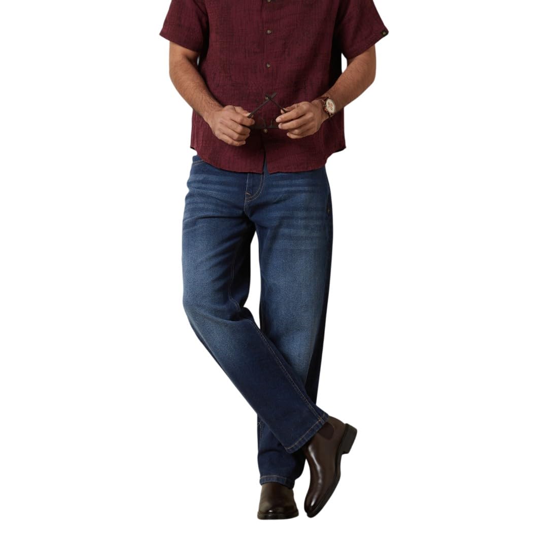 wrogn Men's Cotton-Lycra Jeans | Stonewash | Relaxed Fit | Blue | 32-picture-12