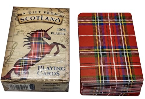 I LUV LTD Juego de cartas escocés de tartán rojo – Baraja de póquer Stewart, juegos de viaje y fiesta, paquete de juego de calidad de casino, regalos de recuerdos de Escocia