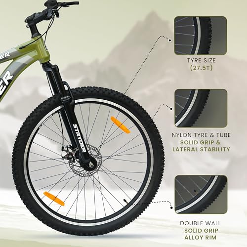 Image of Stryder 27.5T Krueger Mountain Cycle for Men & Women with Front Suspension and Dual Disc Brake | Single Speed Cycle - Ideal for 12+ Years (Frame: 18 Inches) (Sage Green::Black)