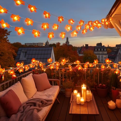 OCATO 4PCS Fall Decor Thanksgiving Decorations for Home Table, Fall Leaves Garland Lights 40FT 80LED Halloween Decorations Indoor Outdoor Fall Home Room Decor Autumn Harvest Party Wedding Decorations