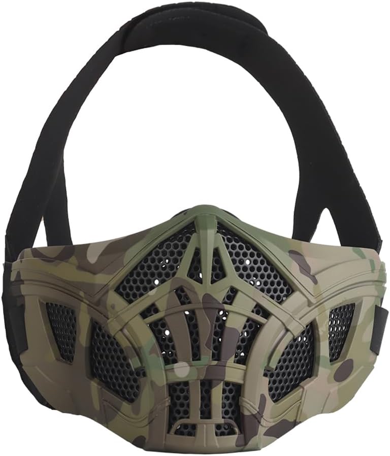 Tactical Mask Airsoft Half Face Mask Adjustable Paintball Mask for Halloween Cosplay BB Game Hunting Gear
