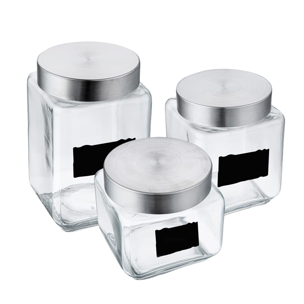 Restaurantware Vetri - Juego de 3 tarros de cristal con tapa, etiqueta de pizarra, 1 caja