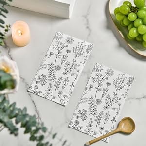 Horaldaily 100 Disposable Paper Decorative Guest Napkins, Black White Hand-painted Wildflowers Herbs Hand Towel for Party Lunch Dinner Kitchen Bathroom Horaldaily 100 Disposable Paper Decorative Guest Napkins Black White Hand painted Wildflowers Herbs Hand Towel for Party Lunch Dinner Kitchen Bathroom