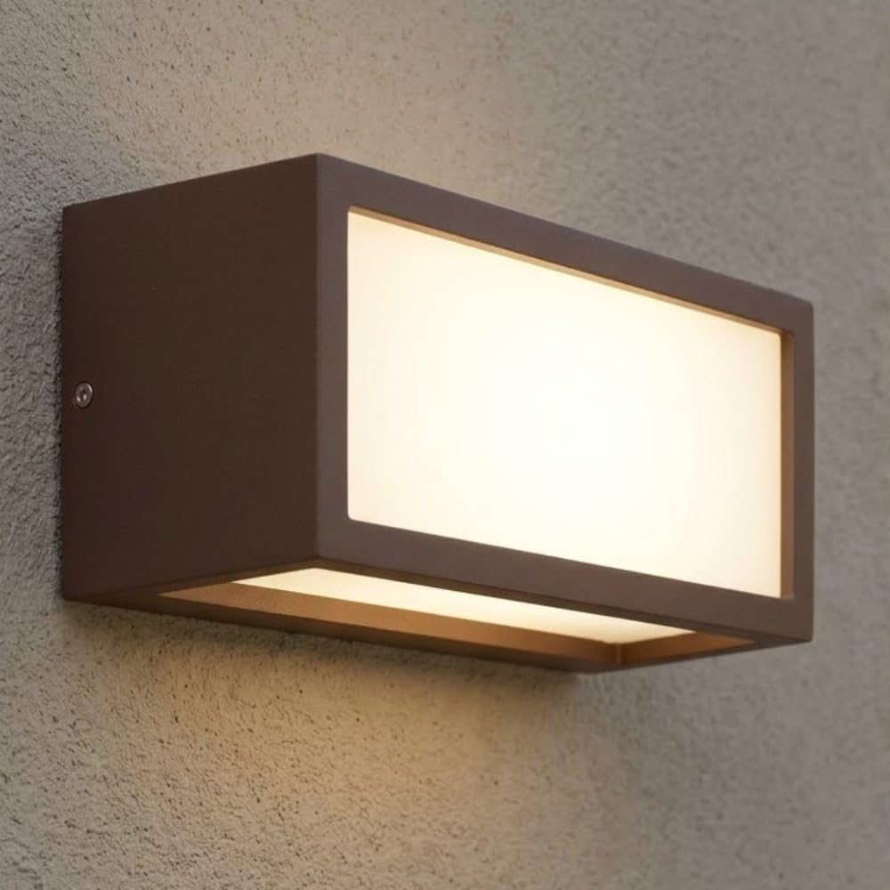 applique lampada da parete rettangolare per esterno ip54 marrone corten e27 led luce diffusa certificazione elettrica italiana