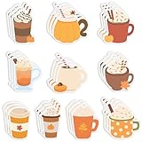 Xqumoi 30 Pack Fall Coffee Cup Sticky Notes - Autumn Maple Leaf Pumpkin Self Sticky Writing Memo Pads for Latte Lover Office School Class Student Kids Gift Thanksgiving Party Favors Goodies Bag Filler