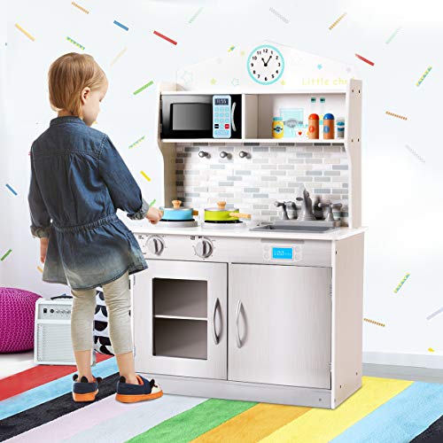 GIANTEX Kinderküche Holz, Spielküche Kinder Holzküche mit Zubehör, Spielzeugküche Kinderspielküche mit Wasserhahn… – Bild 5