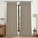 Light Taupe Blackout Sliding Patio Door Curtains 92 Inches Long 2 Panels Set, Country Pinch Pleat 2 Layer Linen Thermal Curtain with Ceiling Track & Back Tab Dorm Room Drapes Greyish Brown 40
