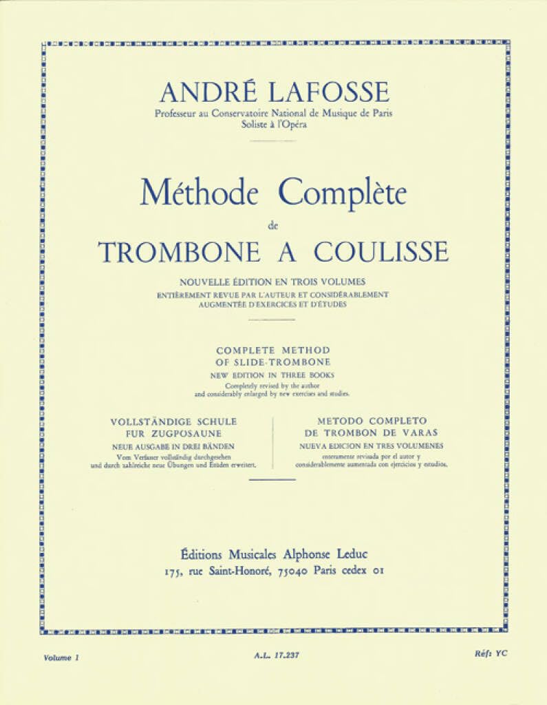 METHODE DE TROMBONE A COULISSE VOLUME 1