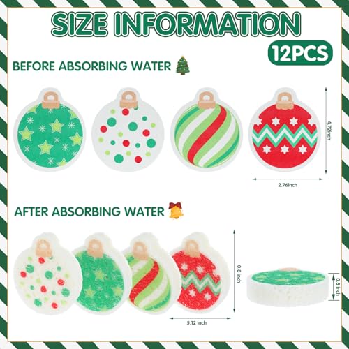 Image of Layhit 12 Pcs Christmas Dish Sponges Cute Kitchen Non Scratch Scrub Sink Sponges Wood Pulp Reusable Household Cleaning Cloth for Kitchen Dishes Furniture(Christmas Balls)