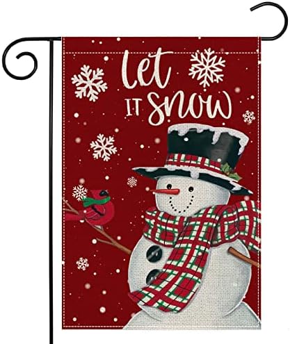 LARMOY Christmas Winter Garden Flag Snowman with Let It Snow Cardinal and Snowflake,12×18 Vertical Double Sided,Small Holiday Decor for Yard Rustic Farmhouse Outdoor