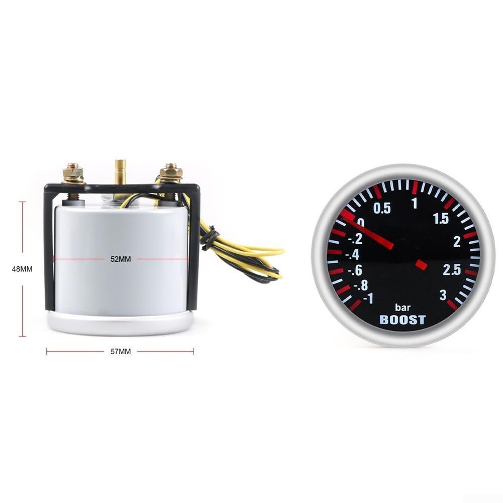 HpLive Turbocompresor mecánico de 12 V, indicador de presión de 52 mm, manómetro de carreras hasta 3 bares para tuning de coches