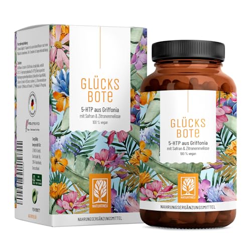 NATURTREU® GLÜCKSBOTE 5-HTP Komplex – 90 vegane Kapseln mit 100mg 5-HTP aus Griffonia, Safran, Zitronenmelisse & Vitamin B6 – hochdosiert, ohne Zusatzstoffe – Stimmungskapseln NATURTREU® GLÜCKSBOTE 5-HTP Komplex – 90 vegane Kapseln mit 100mg 5-HTP aus Griffonia, Safran, Zitronenmelisse & Vitamin B6 – hochdosiert, ohne Zusatzstoffe – Stimmungskapseln