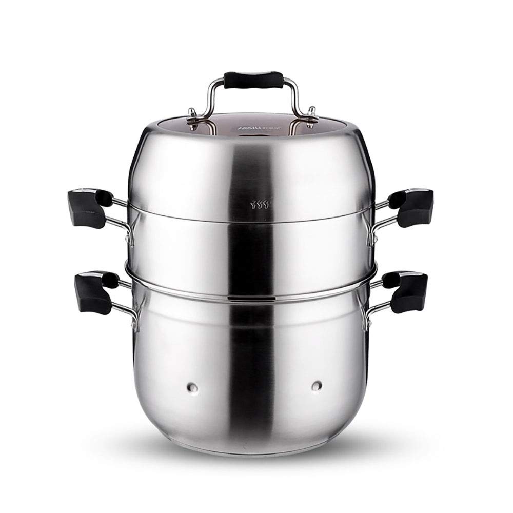 Pentola per cottura a vapore in Acciaio INOX a 3 livelli, pentola per cottura a vapore, pentola multistrato, Set per cottura a vapore per la casa (Argento (26 cm) a tre strati)