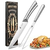 Livtek Carving Knife and Fork Set 8' Slicing Knife and 7' Fork - German High Carbon Stainless Steel - Brisket Slicer, Turkey Carving, BBQ Tools - Thanksgiving Dinner Gift Set