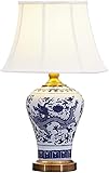 OWOHYG Lámparas de Mesa, jarrón Chino Antiguo, lámpara de Escritorio de cerámica Azul y Blanca, lámpara de Escritorio de cerámica con dragón Pintado Oriental Grande, 59 × 36 cm