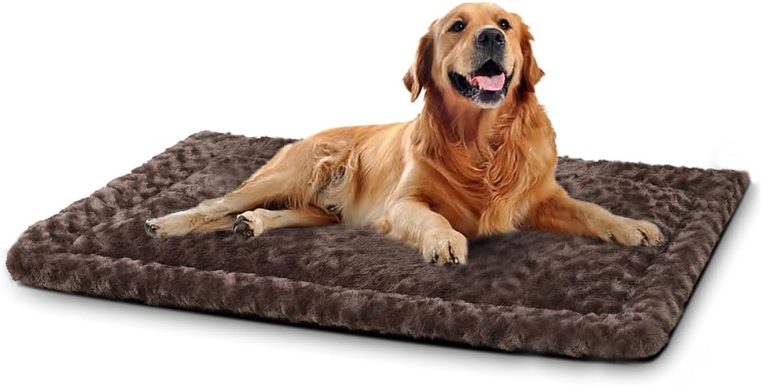 Exsnugy Large Dog Bed Mat for Crate, Brown XL 106x71cm, All-Season Comfort