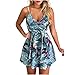 Produktbild Overdose Damen V-Ausschnitt Rockabilly Ärmellos Kondolengürtel Blumen Drucken A-Linie Kleid Sommerkleider Strandkleid Strapsrock Slingrock Sommerkleider Strandkleid Frauen(A-Blau,L)