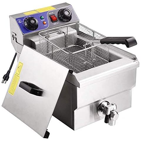 Koval Inc. Stainless Steel Commercial Electric Deep Fat Fryer with Drain and Basket (10L, Silver Single Tank) Cover