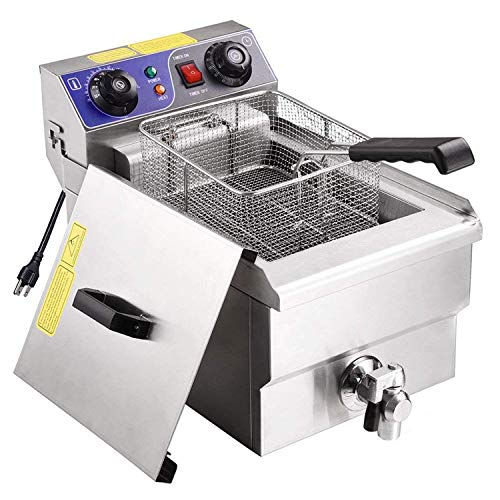 Koval Inc. Stainless Steel Commercial Electric Deep Fat Fryer with Drain and Basket (10L, Silver Single Tank)