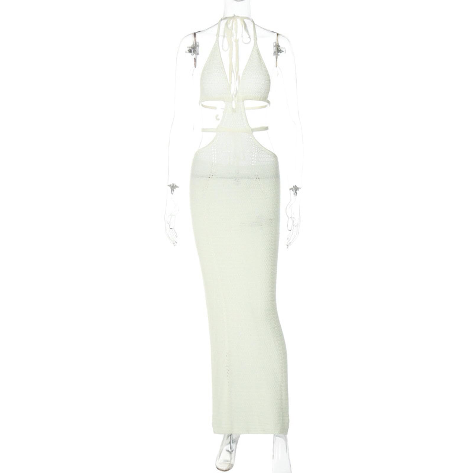 Sukienka damska elegancka bodycon szydełkowa sukienka z wiązaniem z tyłu cienka wydrążona sukienka wieczorowa długie sukienki maxi
