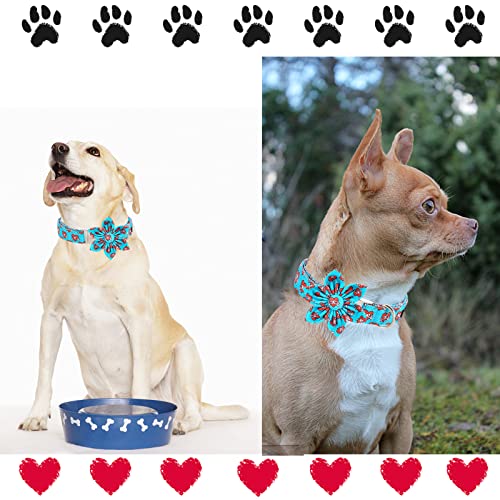 Unique style paws Dog Collar with Flower Tie Blue Heart Puppy Collar Comfy Soft Bowtie Dog Collar Best Gift for Small Medium Large Dogs-L - Image 4