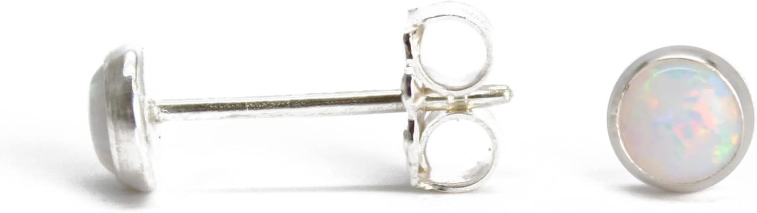 Gemstone Stud Earrings for Women and Girls, 4mm Round Bezel 925 Sterling Silver