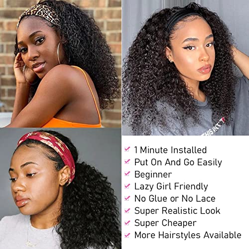 Image of ISEE Headband Wig Glueless Kinky Curly Human Hair Wigs for Women 24 Inch