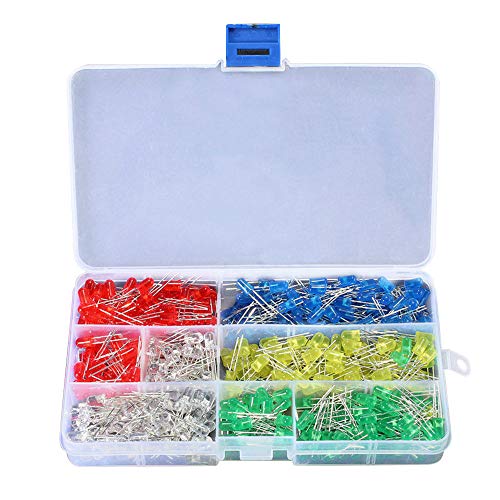 XUPHINX 500 Piezas LED diodos emisores de luz 5 mm Cabeza Redonda 2 Pines diodo Surtido Multicolor Bombilla LED lámpara Kit Caja Cover