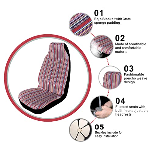 Copap Car Seat Covers Baja Stripe Woven Seat Cover Saddle Blanket Multi-Color 4pc Universal Fits for Car, SUV, Truck with Seat-Belt Pad