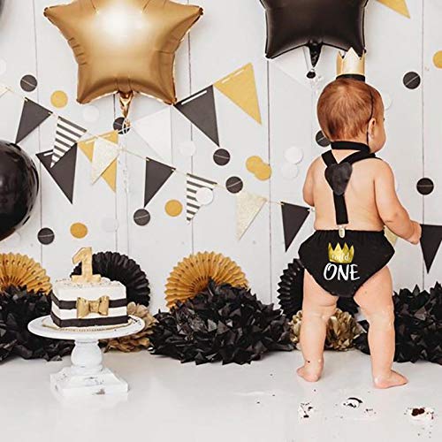 Image of IMEKIS Baby Boys First 1st Birthday Cake Smash Outfit Wild ONE Diaper Cover + Suspenders + Bowtie + Headband for Photo Props