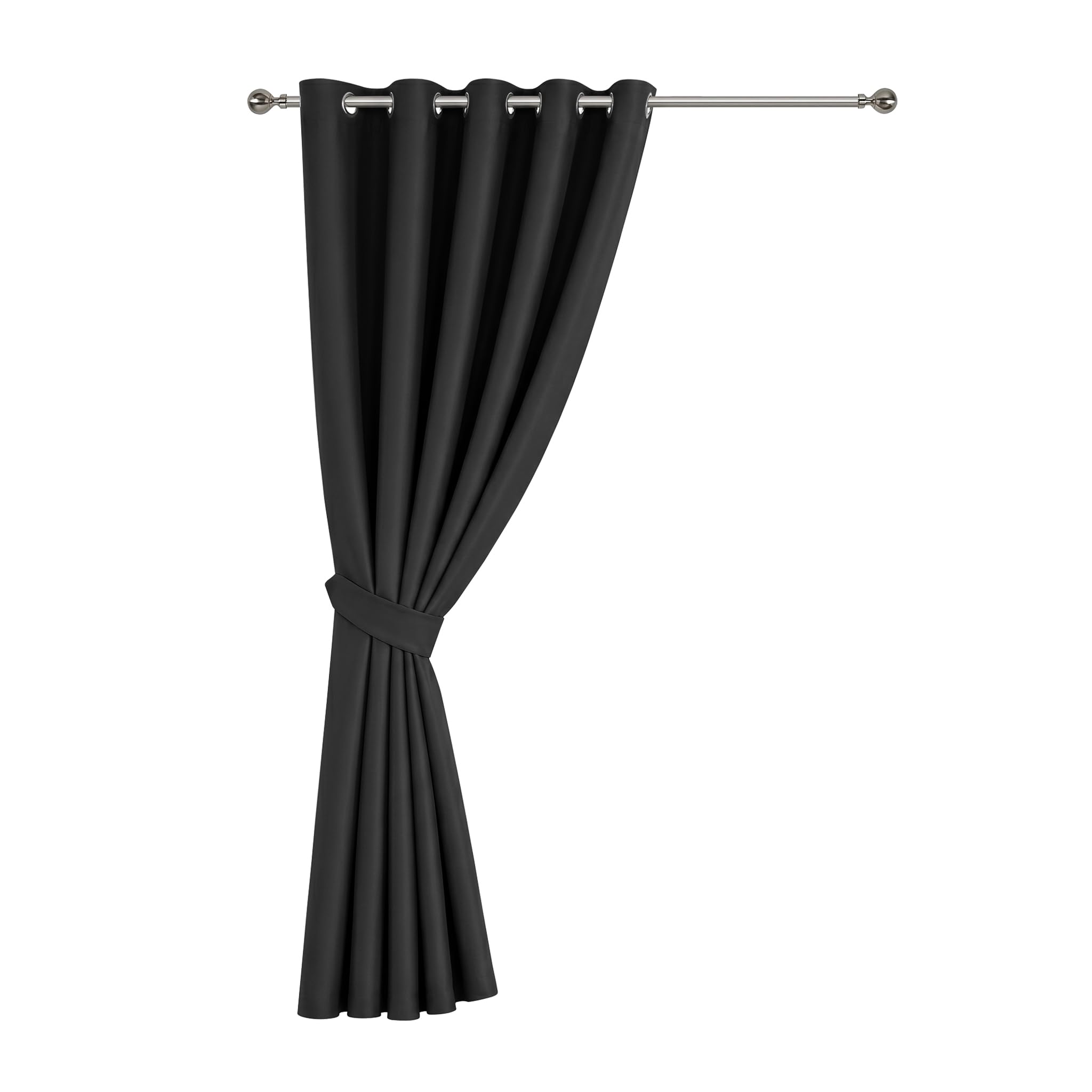Oxford Homeware Eyelet Blackout Curtains for Living Room 66x84 Inch Black Curtain for Bedroom Privacy Protection Door Curtain Single Panel with Matching Tieback
