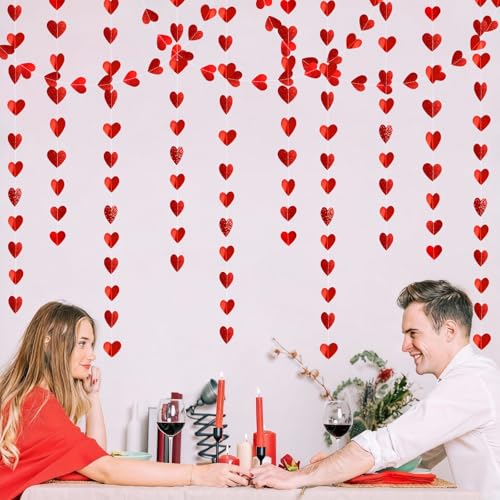 Image of Red Heart Garland Valentines Day Party Decoration Love Streamer -39Ft Glitter Bunting Banner for Wedding Engagement Anniversary Mother's Day Bridal Shower Party Supplies
