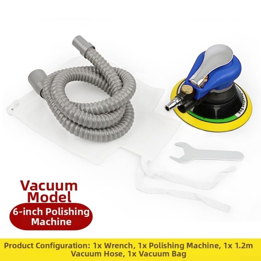 Lijadora orbital neumática de 150 mm, 13500 rpm, para pulir coches y lijar metal, diseño ligero con tope de seguridad, incluye papel de lija, ideal para taller (con limpiador de vacío)