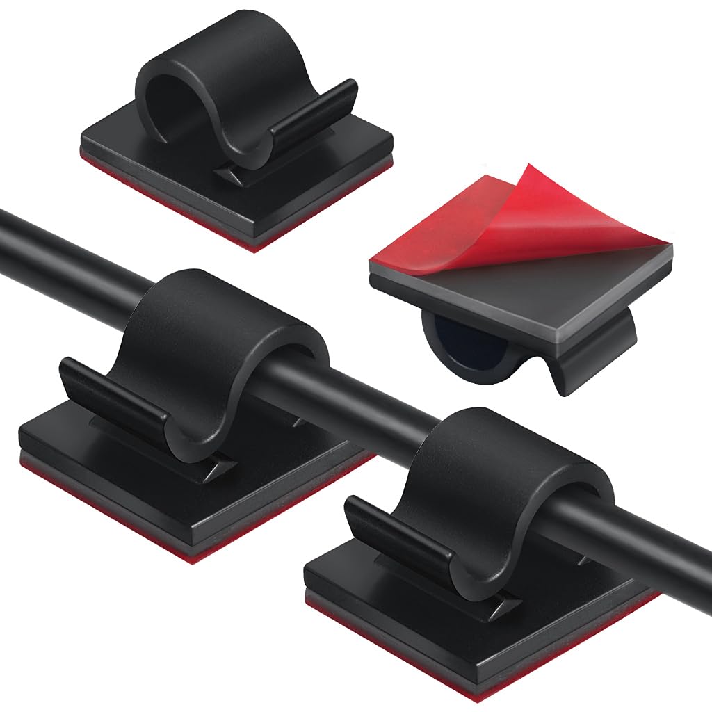 60 Pcs Cable Clips Self Adhesive Outdoor Light Wire Clips Sticky Cable Hooks for Cable Management Car Office Desk Wall Christmas Hanging Decorations Outdoors Fairy Light (Black)