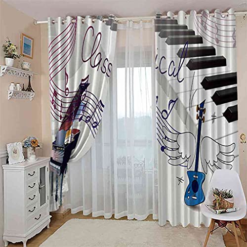 Rideau Occultant Enfant 200x160 cm à motif piano guitare pour chambre - 4