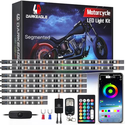 Image of 8PCS Segmented Motorcycle RGB LED Light Kits with APP /RF Remote, Multicolor Underglow Lights with Brake Turn Signal, 12V Waterproof Strip for Sport Bike, Cruiser, Street & Dirt Motorcycle