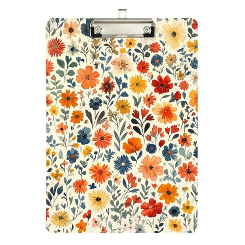 Foiosoh Office Solutions Direct - Portapapeles de flores de otoño blanco Zinnia, acrílico lindo para enfermeras, contratistas domésticos, tamaño 9 x 12 pulgadas
