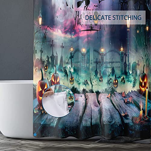 Tyakasha Halloween Shower Curtain Scary Pumpkin Lamp Skeleton Witch Board Full Moon Waterproof Polyester Fabric Bathroom Decoration 72 X 72 Inches With 12 Hooks #TOP3