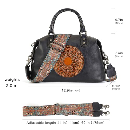Image of Leather Handbag for Women, Genuine Leather Purses Retro Mandela Crossbody Handbag Tote Bag