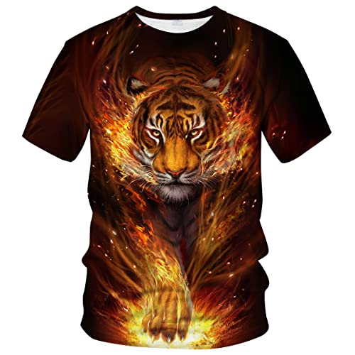 ARORALS Men's Tiger T-Shirt Summer Short Sleeve Tees Tops Fantasy Animal Theme Shirt Realistic Graphic Shirt,Gold,XL