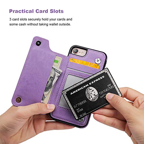 Vaburs Wallet Case for iPhone SE(2022) 5G/SE(2020)/7/8 with Card Holder, Embossed Butterfly Premium PU Leather Double Magnetic Buttons Flip Shockproof Protective Cover 4.7 inch (Purple) by Vaburs - Image 6