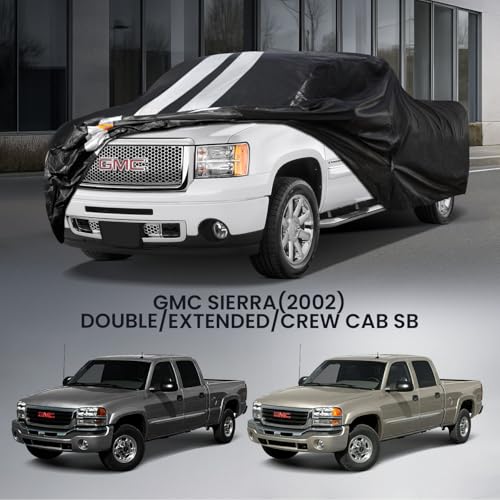 Image of GMC Sierra Truck Cover Custom Fit 2002-2026 Double /Extended /Crew Cab Short Bed(5.7'-6.6') With Door Zipper, 10 Layer Pickup Truck Cover Waterproof All Weather, Car Tarp for Wind Dust Sun etc Protecor.