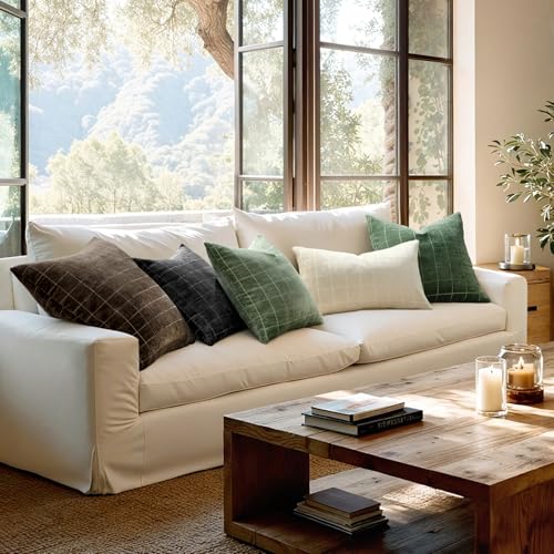 Image of MIULEE Sage Plaid Decorative Throw Pillow Covers 20x20 Set of 2 | Vintage Check Chenille Couch Pillows Neutral Boho Farmhouse Cushion Covers Modern Home Decor for Sofa Bed Living Room