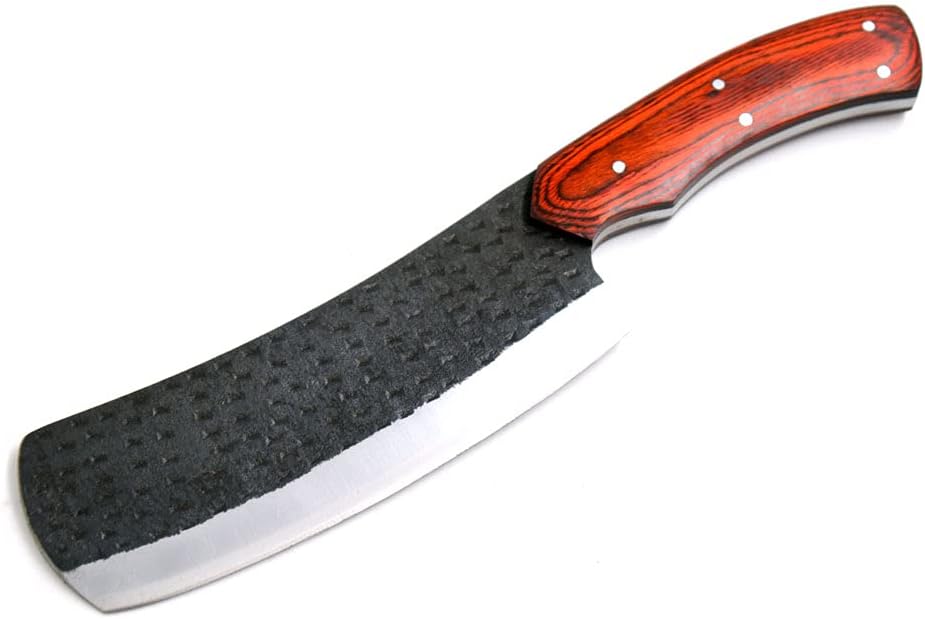 Wild Turkey Handmade High Carbon Steel Collection Full Tang Fixed Blade Chopper Knife wLeather Sheath (Red) (4060RD)
